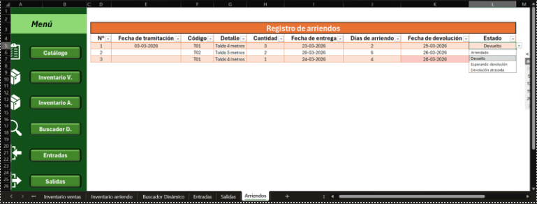 Registro y control de arriendos